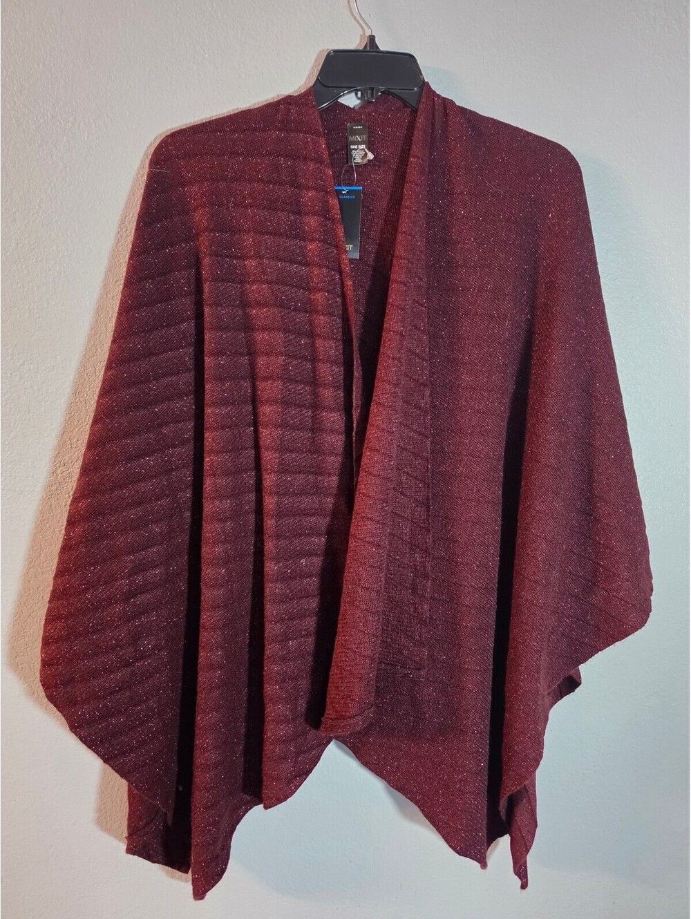 Mixit Port Wine Sparkly Knit Wrap Poncho One Size